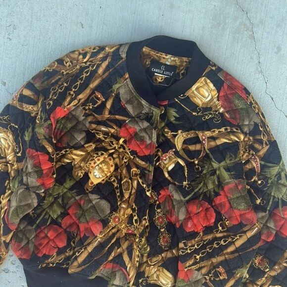 90s Era Vintage Chain Pattern Tapestry Button-Up Quilt Coat - Size Medium - Picture 2 of 7